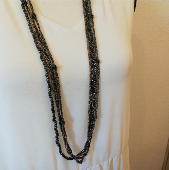 Knotted Chain and Iridescent Beads Layered Statement Necklace - Picture 3 of 7